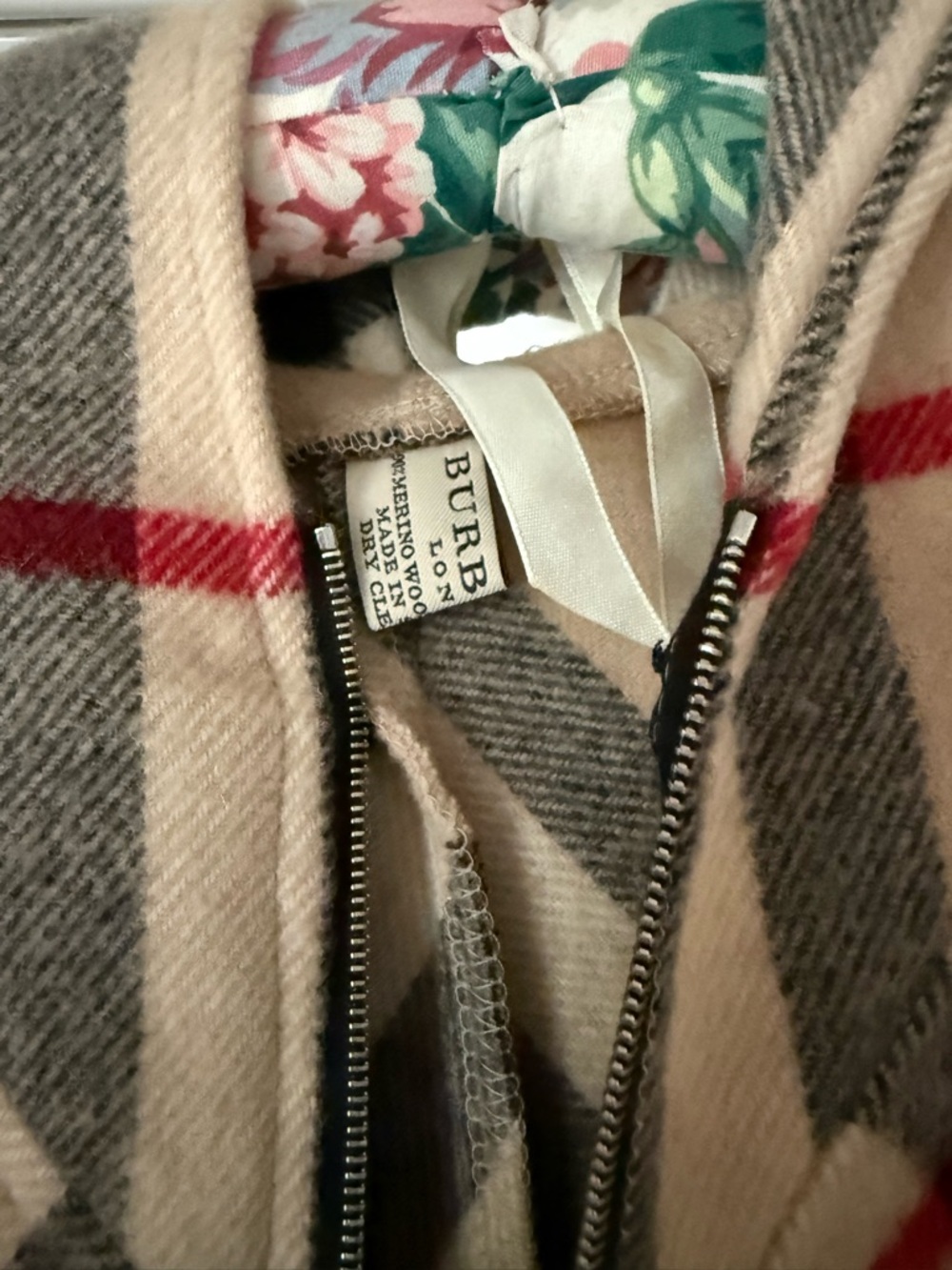Burberry Beige, Black & Red Plaid Zip Poncho - Picture 4 of 7